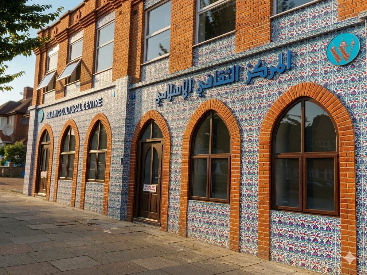 Men's prayer hall with blue carpet